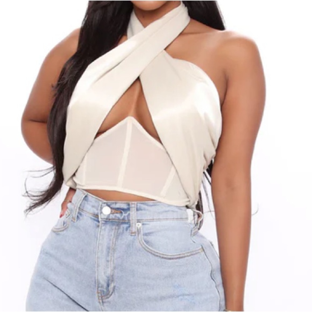 SALE🔥 2/$40: Sleekin' Out Satin Halter Corset Top - Champagne